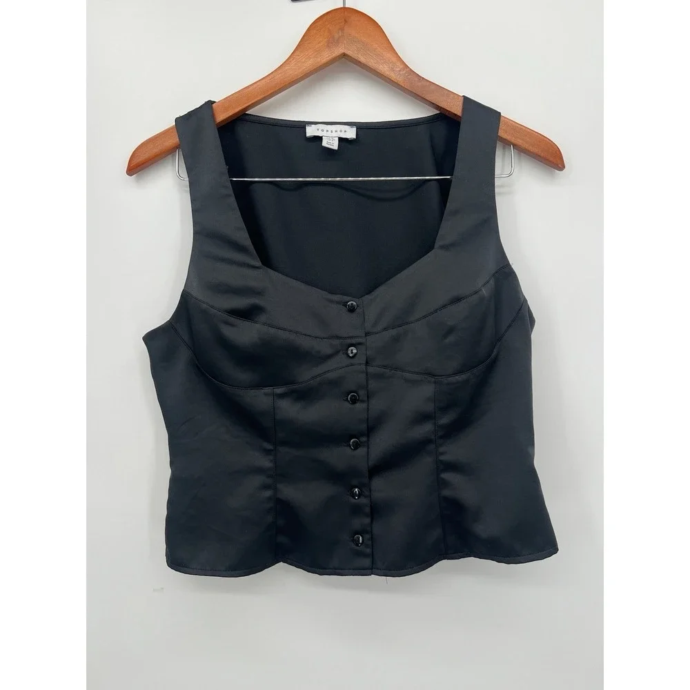 Topshop Black Front‎ Button Corset Tank Size 6